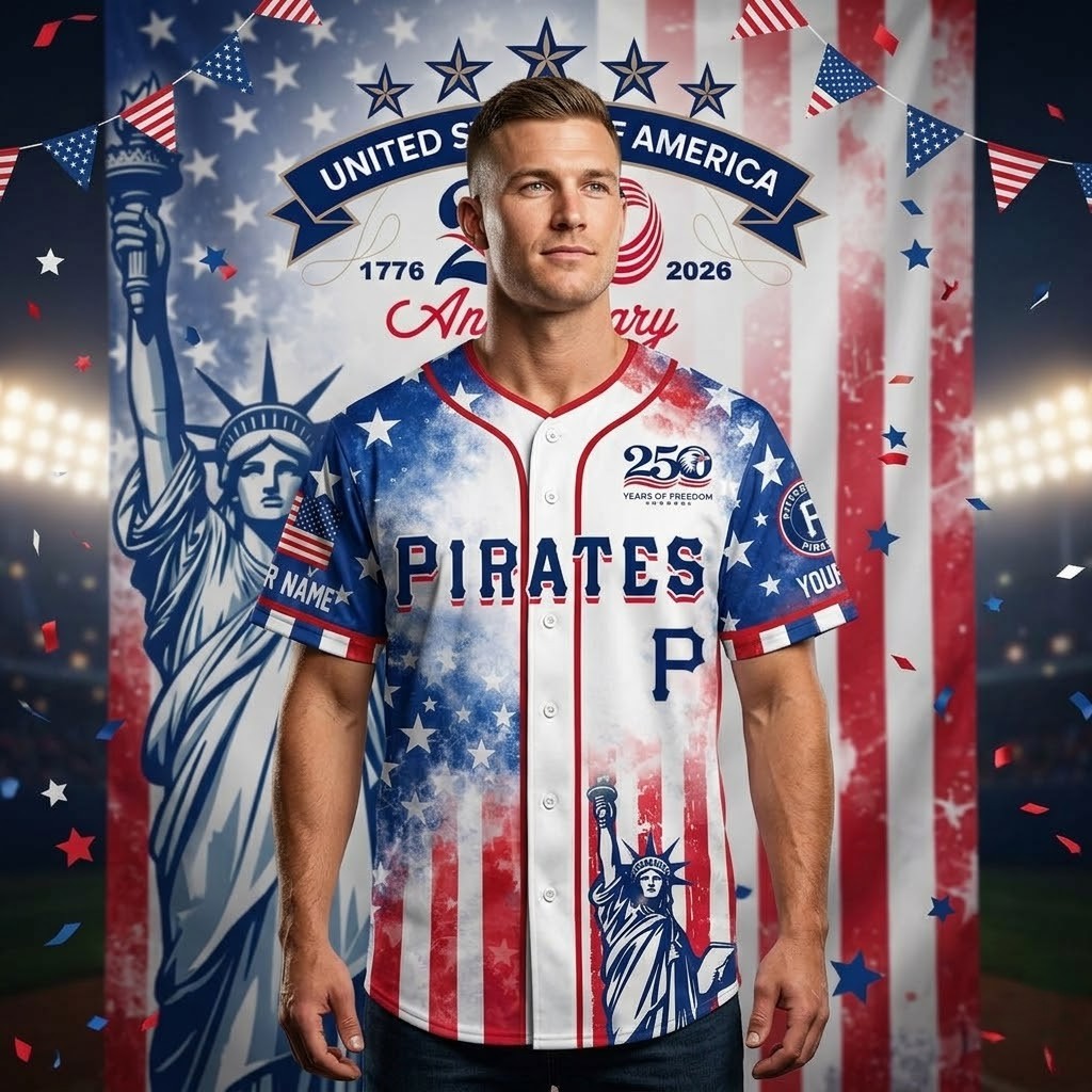 Pittsburgh Pirates USA 250th Anniversary 1776-2026 Baseball Jersey - Detail View