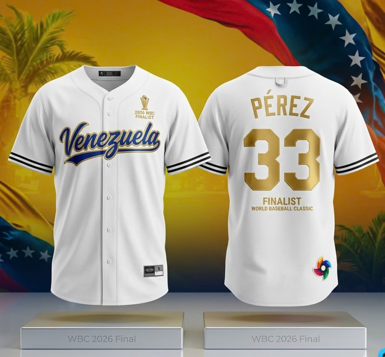 Venezuela Pérez 33 2026 World Baseball Classic Finalist Baseball Jersey - Front View