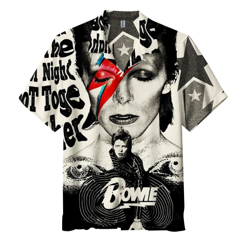 David Bowie Aladdin Sane Collage Hawaiian Shirt - Detail View