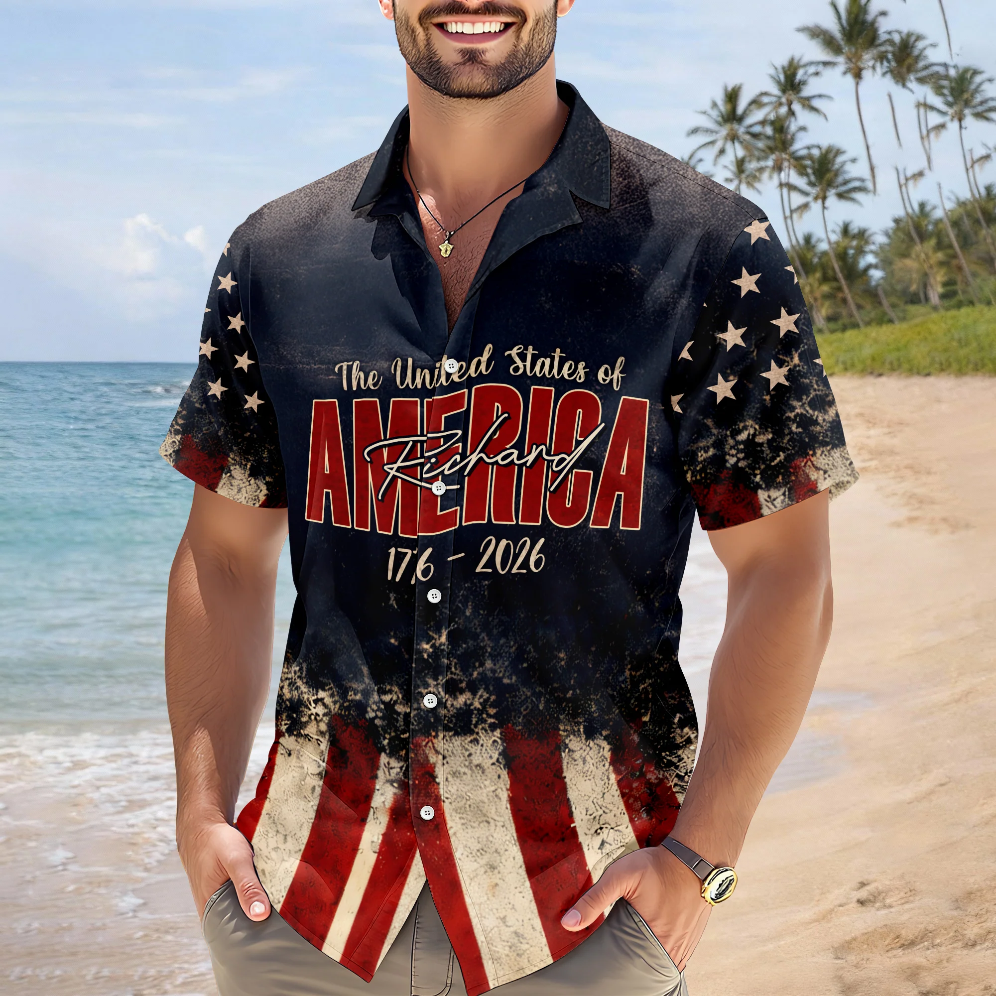God Bless America 250th Anniversary 1776-2026 Hawaiian Shirt - Detail View