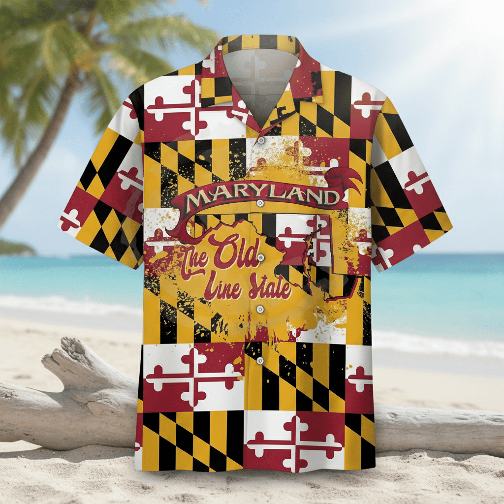 Maryland The Old Line State Flag Hawaiian Shirt - Detail View