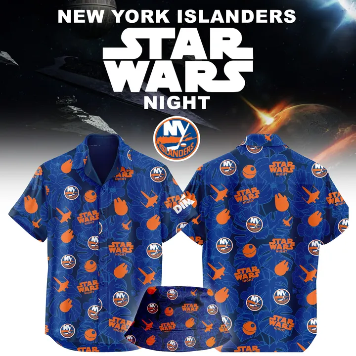 New York Islanders Star Wars Night Hawaiian Shirt - Front View