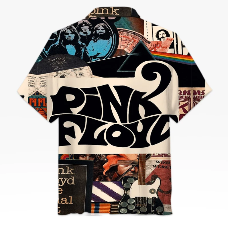 Pink Floyd Album Art Collage Hawaiian Shirt - Detail View
