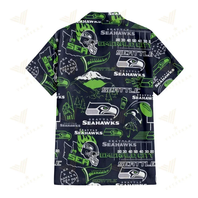 Seattle Seahawks Emerald City Hawaiian Shirt - Detail View