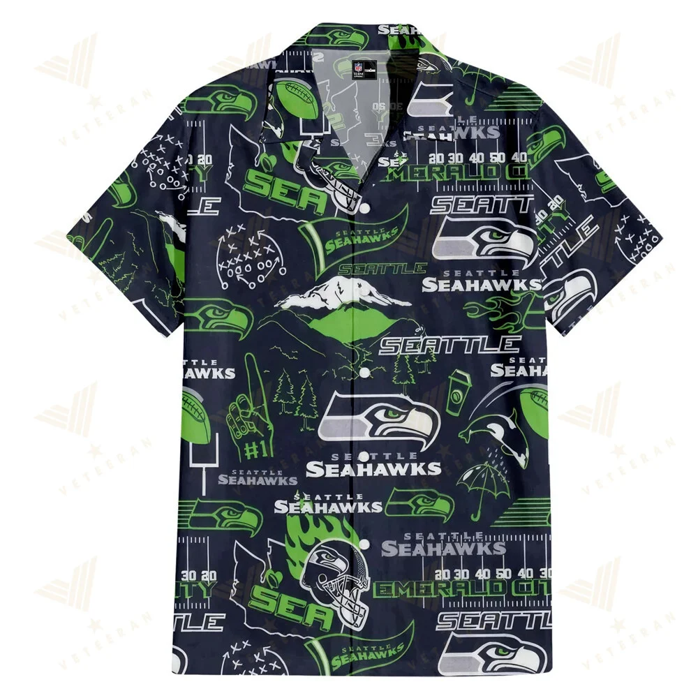 Seattle Seahawks Emerald City Hawaiian Shirt - Front View