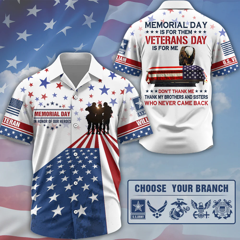 U.S. Army Veteran Memorial Day Personalized Hawaiian Shirt - Front View
