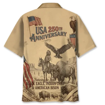 USA 250th Anniversary 1776-2026 Black Eagle Indian Chief American Bison Hawaiian Shirt