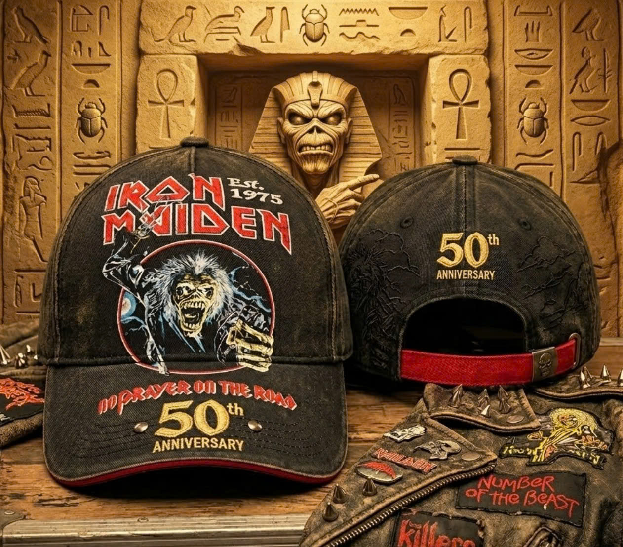 Iron Maiden 50th Anniversary No Prayer On The Road Baseball Cap - Detail View