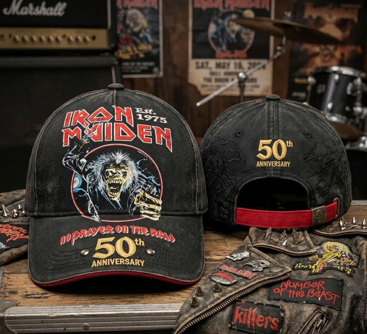 Iron Maiden 50th Anniversary No Prayer On The Road Baseball Cap - Front View