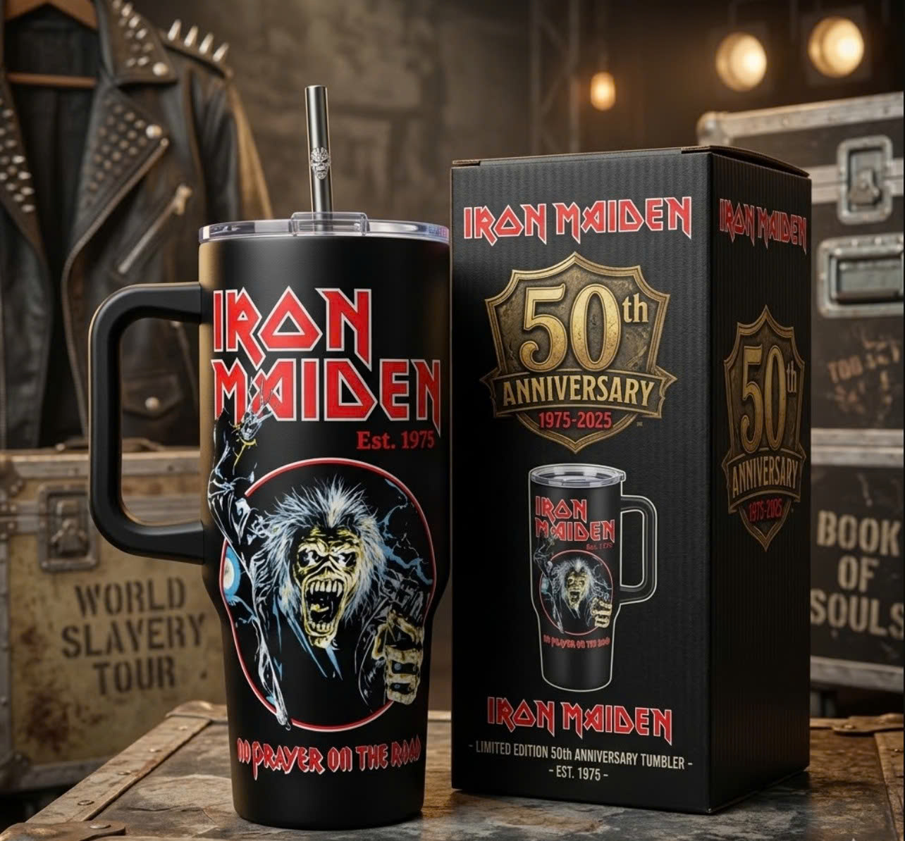 Iron Maiden 50th Anniversary No Prayer On The Road Tumbler - Front View