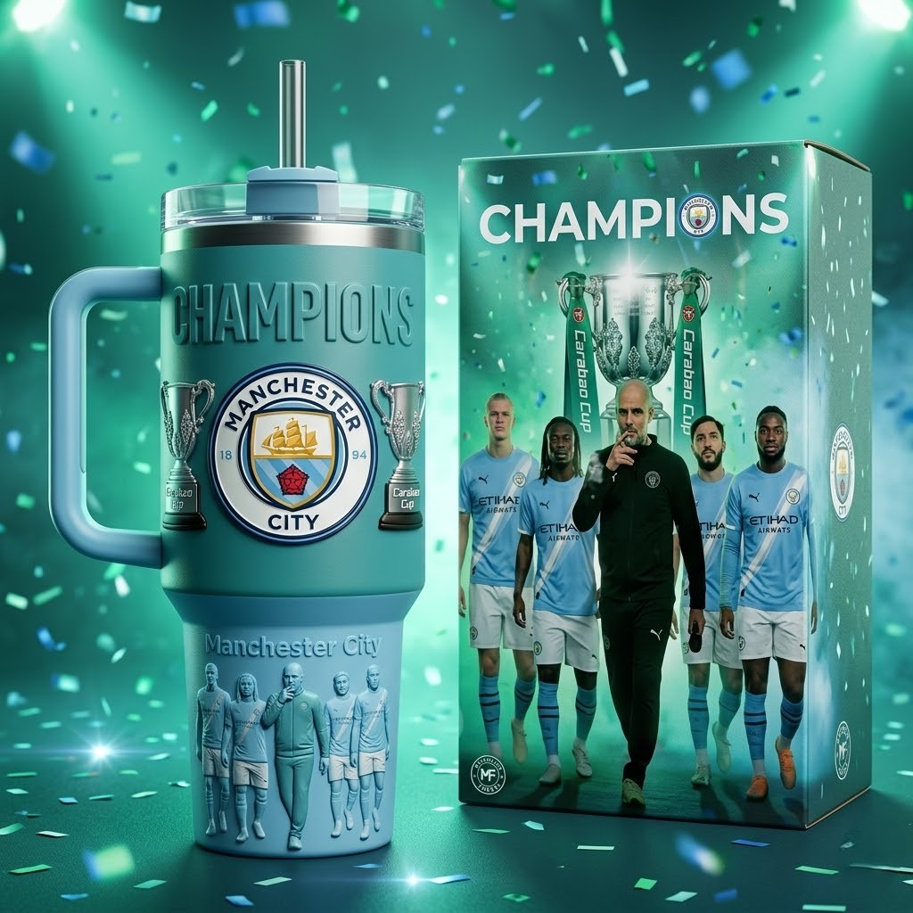 Manchester City Carabao Cup Champions 40oz Tumbler - Front View