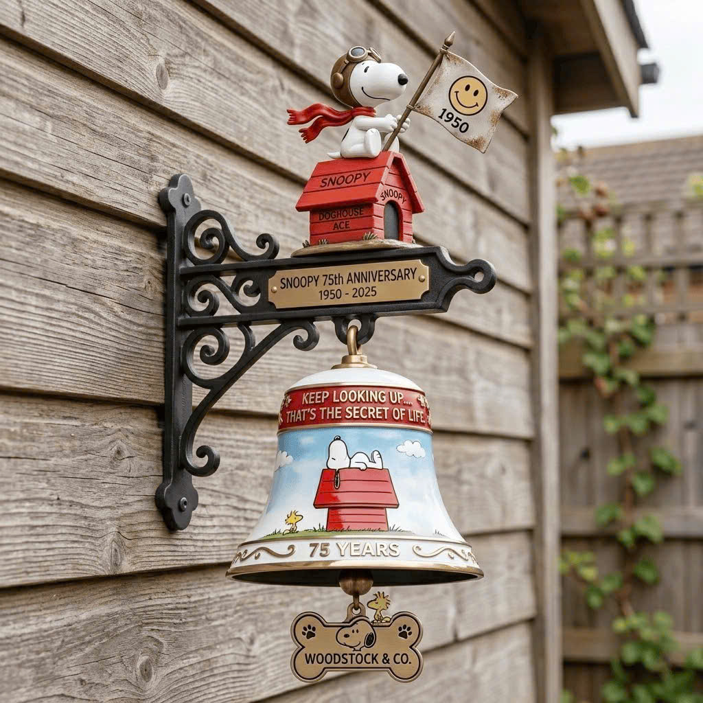 Snoopy 75th Anniversary 1950-2025 Hanging Wall Bell - Front View