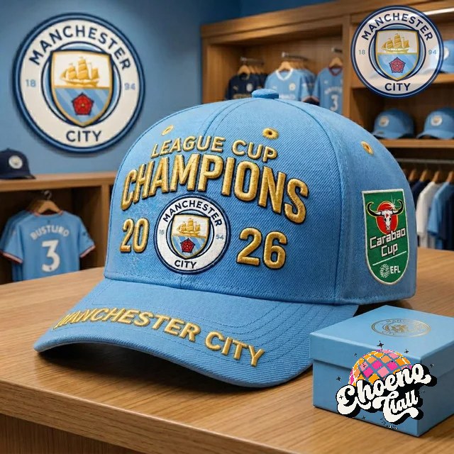 Manchester City League Cup Champions 2026 Baseball Cap - Front View