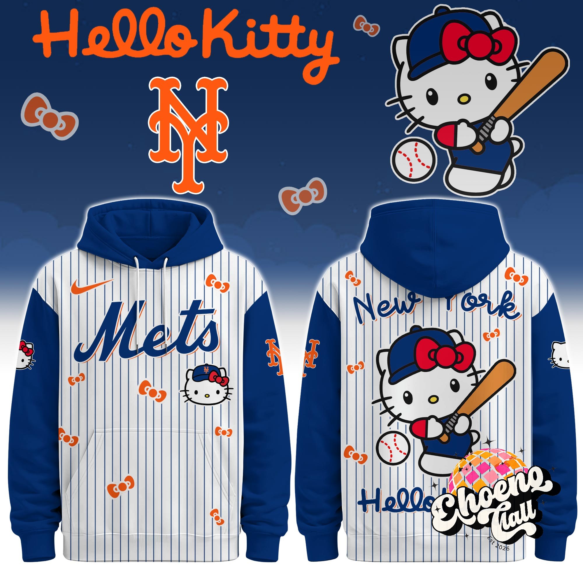 New York Mets Hello Kitty Baseball Hoodie - Front View