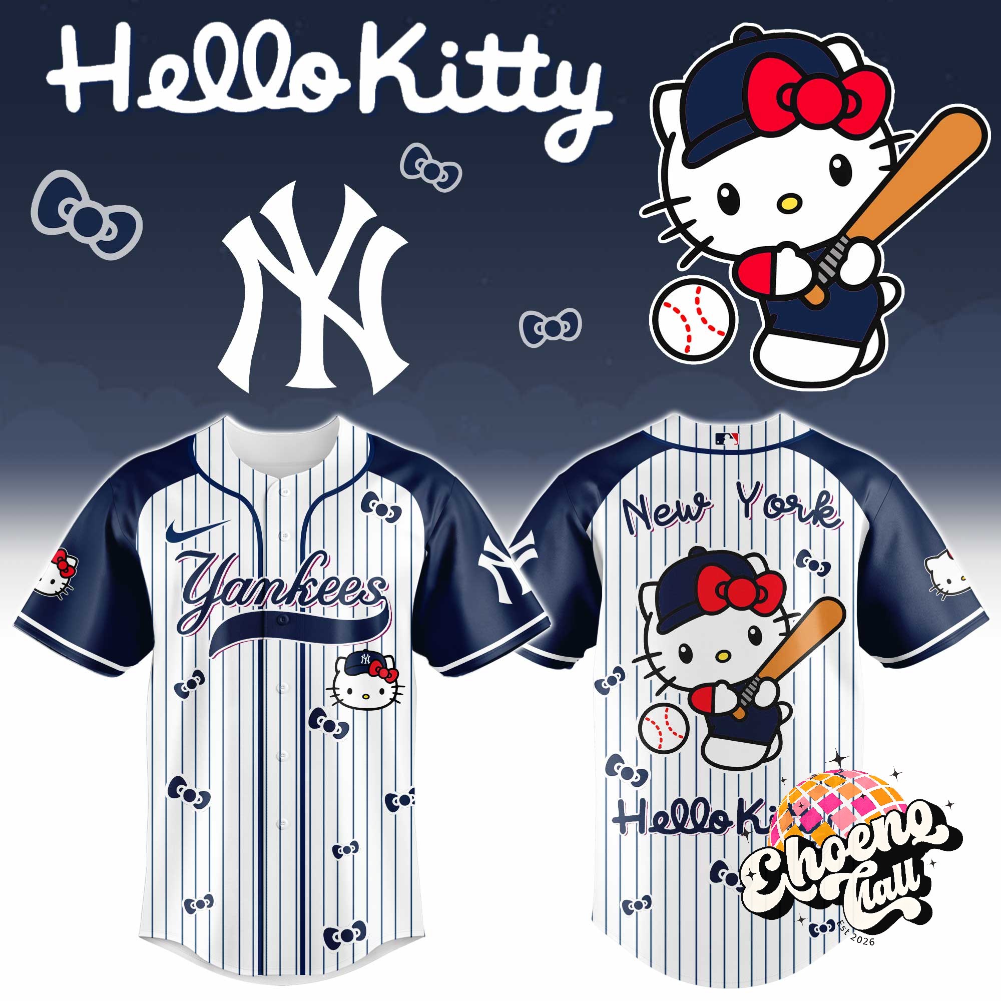 New York Yankees Hello Kitty Baseball Jersey - Front View