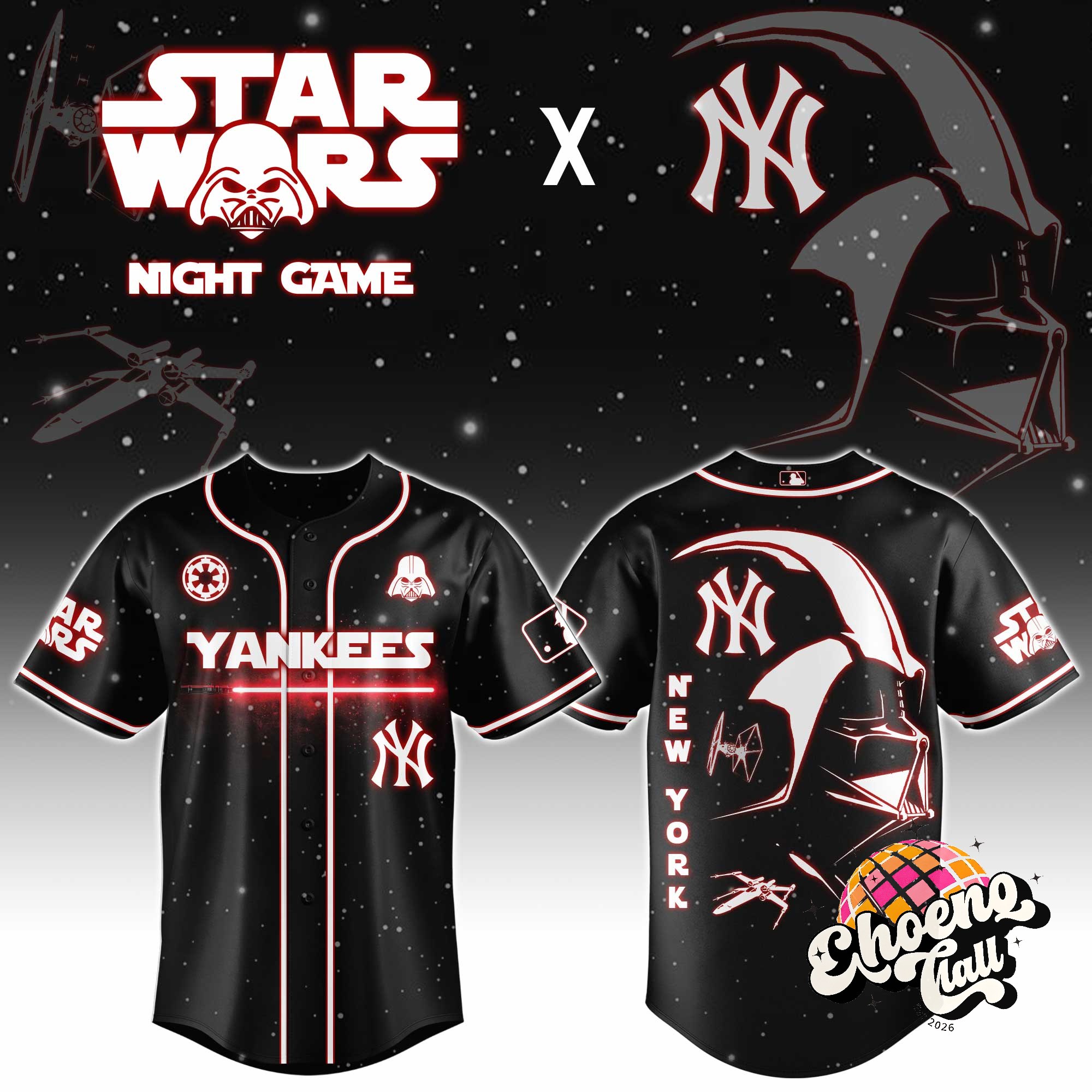 New York Yankees Star Wars Night Game Baseball Jersey - Front View