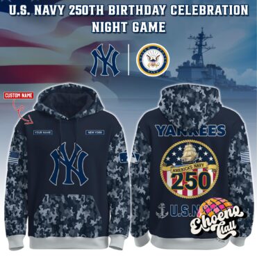 New York Yankees U.S. Navy 250th Birthday Celebration Night Game Custom Name Hoodie