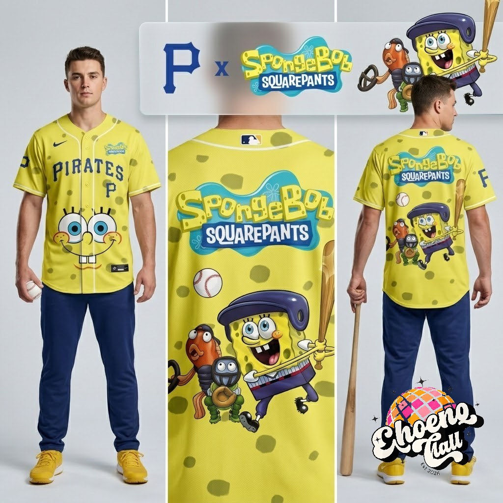 Pittsburgh Pirates SpongeBob SquarePants Baseball Jersey - Detail View