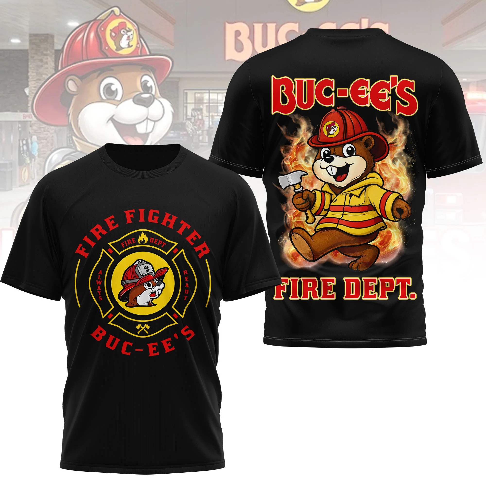 Buc-ee's Firefighter Fire Dept T-Shirt - Detail View