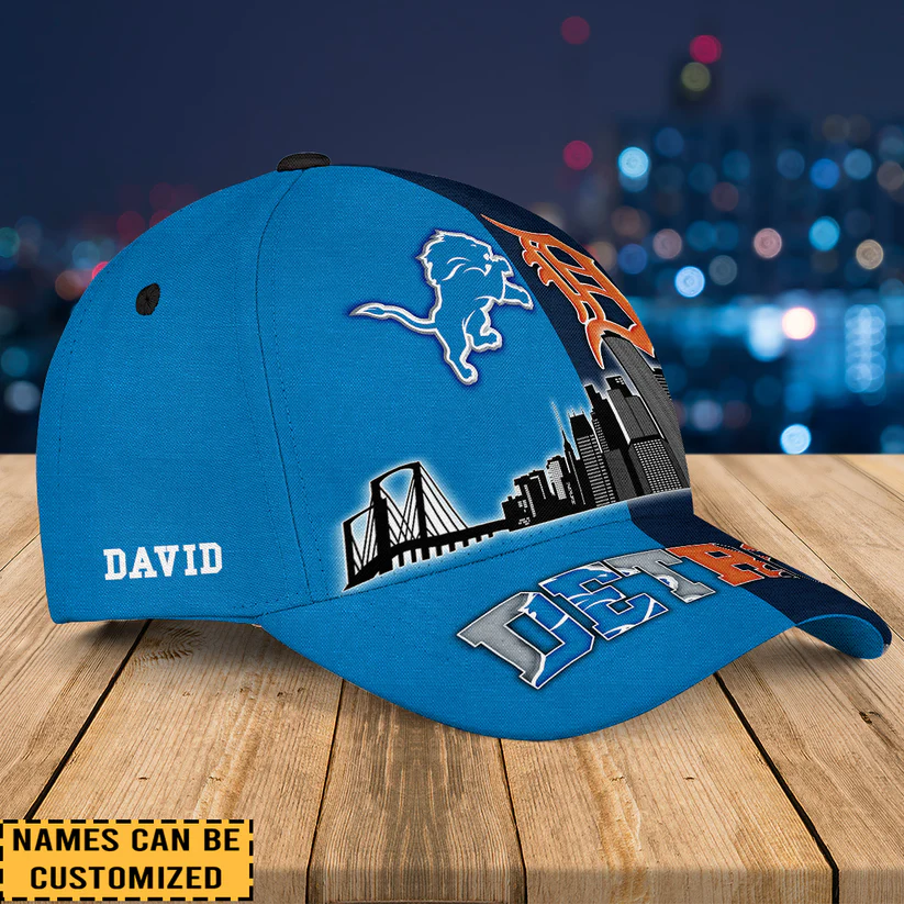 Detroit Lions and Detroit Tigers Split Design Skyline Cap - Detail View