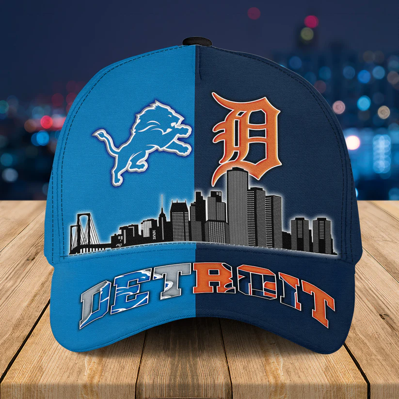 Detroit Lions and Detroit Tigers Split Design Skyline Cap - Front View