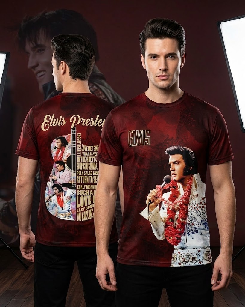 Elvis Presley Song List Guitar T-Shirt - Detail View