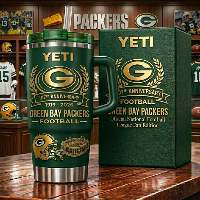 Green Bay Packers 107th Anniversary 1919 - 2026 Yeti Tumbler - Front View