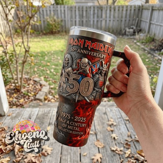 Iron Maiden 50th Anniversary 1975-2025 Half A Century Of Metal Collector Edition Tumbler With Handle - Detail View