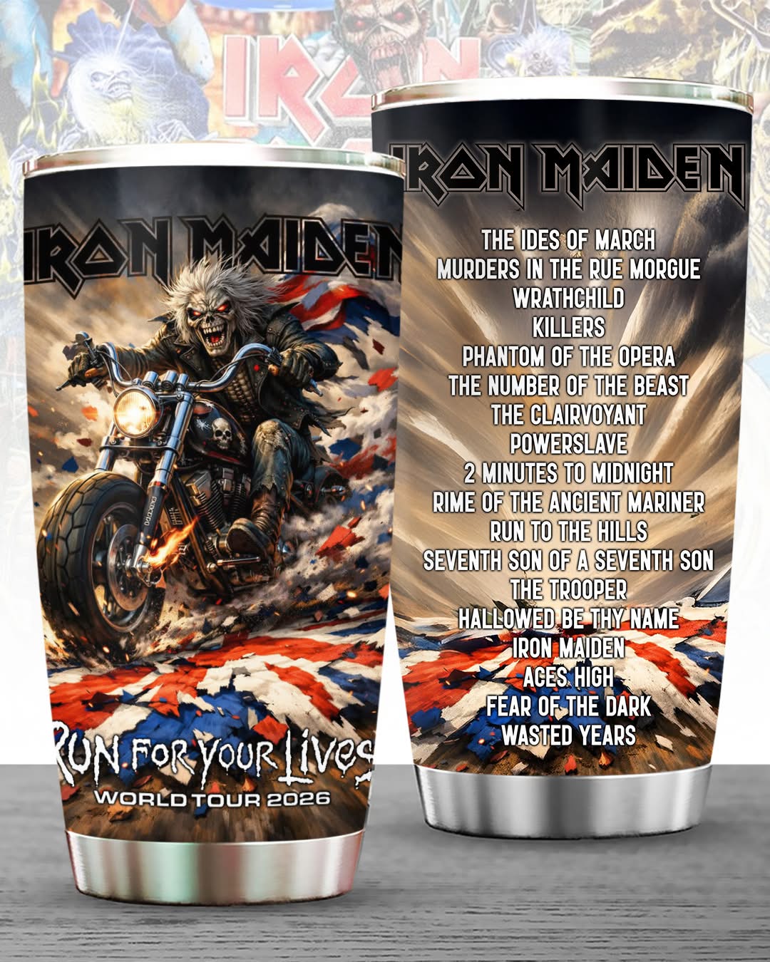 Iron Maiden Run For Your Lives World Tour 2026 Tumbler - Front View