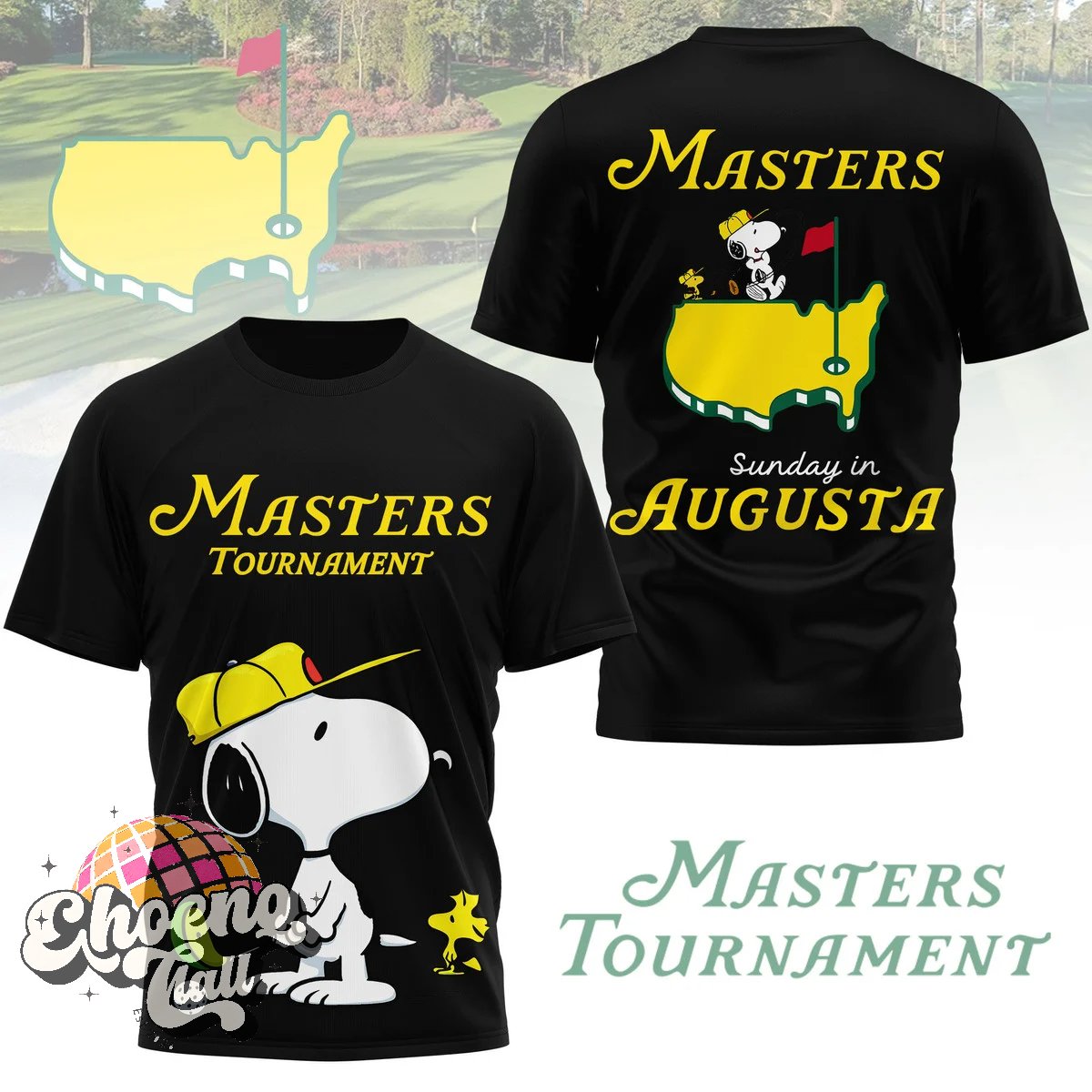 Snoopy Masters Tournament Sunday in Augusta T-Shirt - Front View
