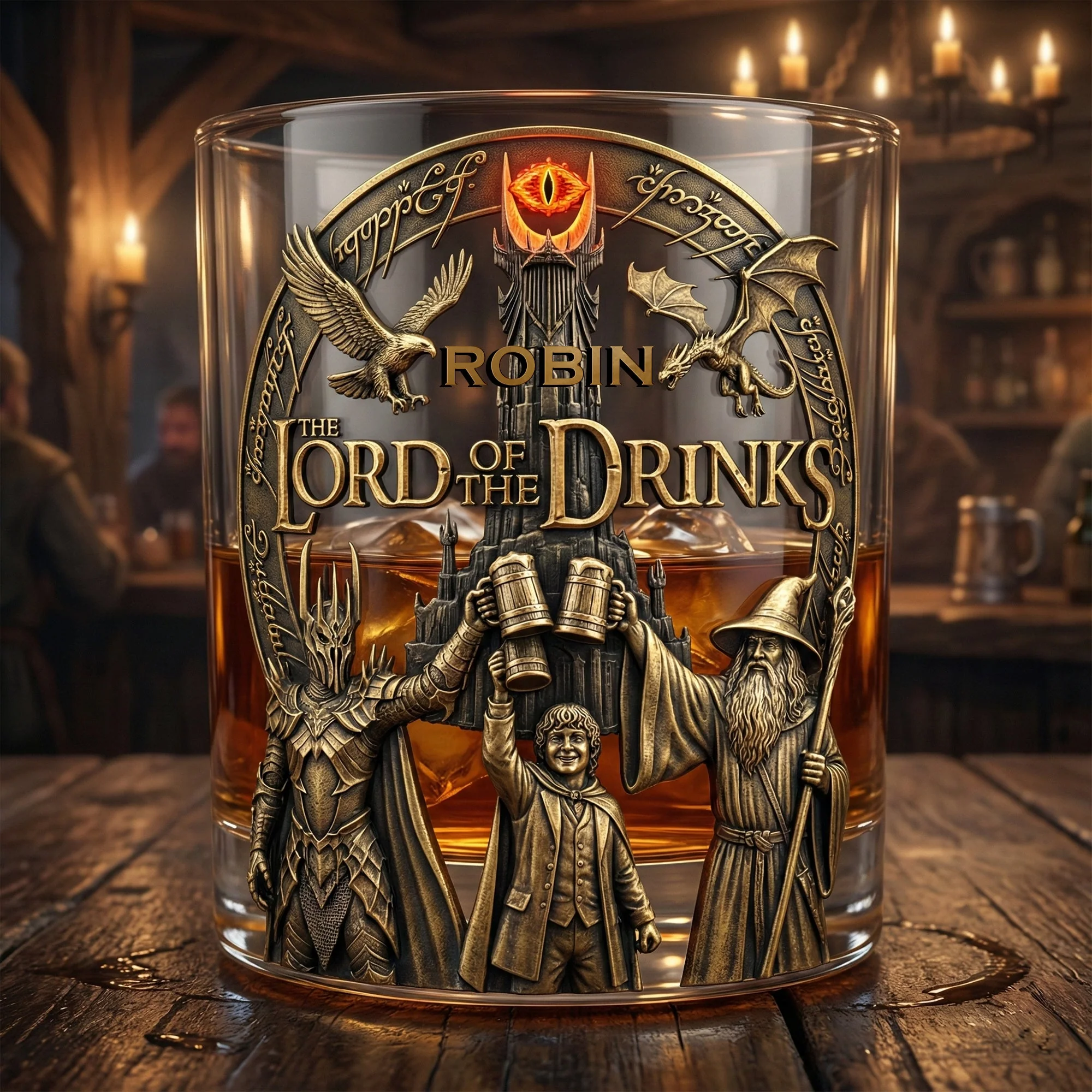 The Lord Of The Drinks Parody Whiskey Glass - Detail View